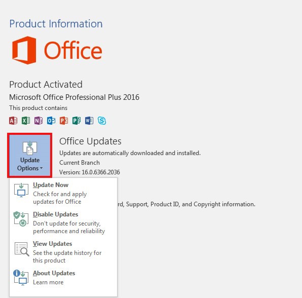 Update history for office